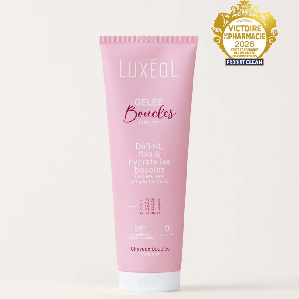 Gelée boucles Luxéol, un soin coiffant pour aider à définir et mettre en valeur les cheveux bouclés.
