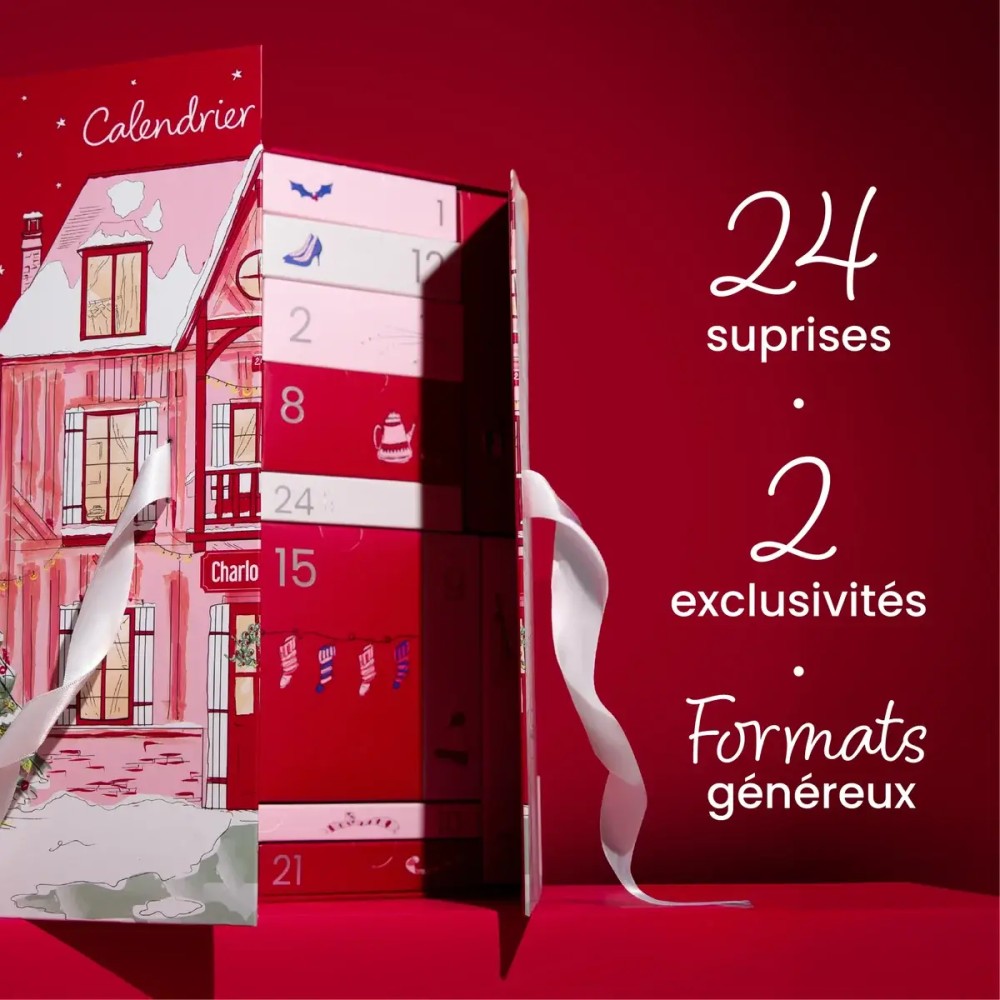 Calendrier de l'Avent beauté Charlotte BIO avec maquillage, soins et accessoires de beauté naturels.