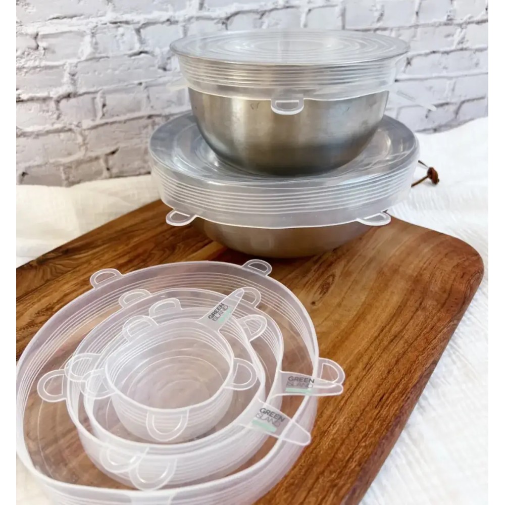 Lot de 6 couvercles extensibles en silicone pour conserver et protéger les aliments au quotidien.